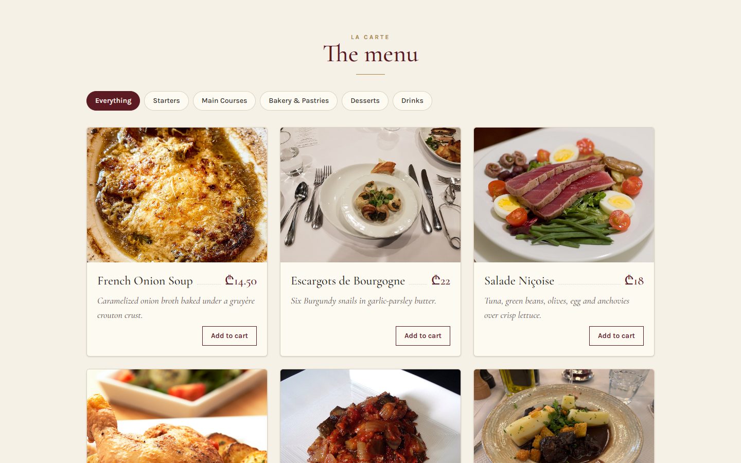 Our menu section