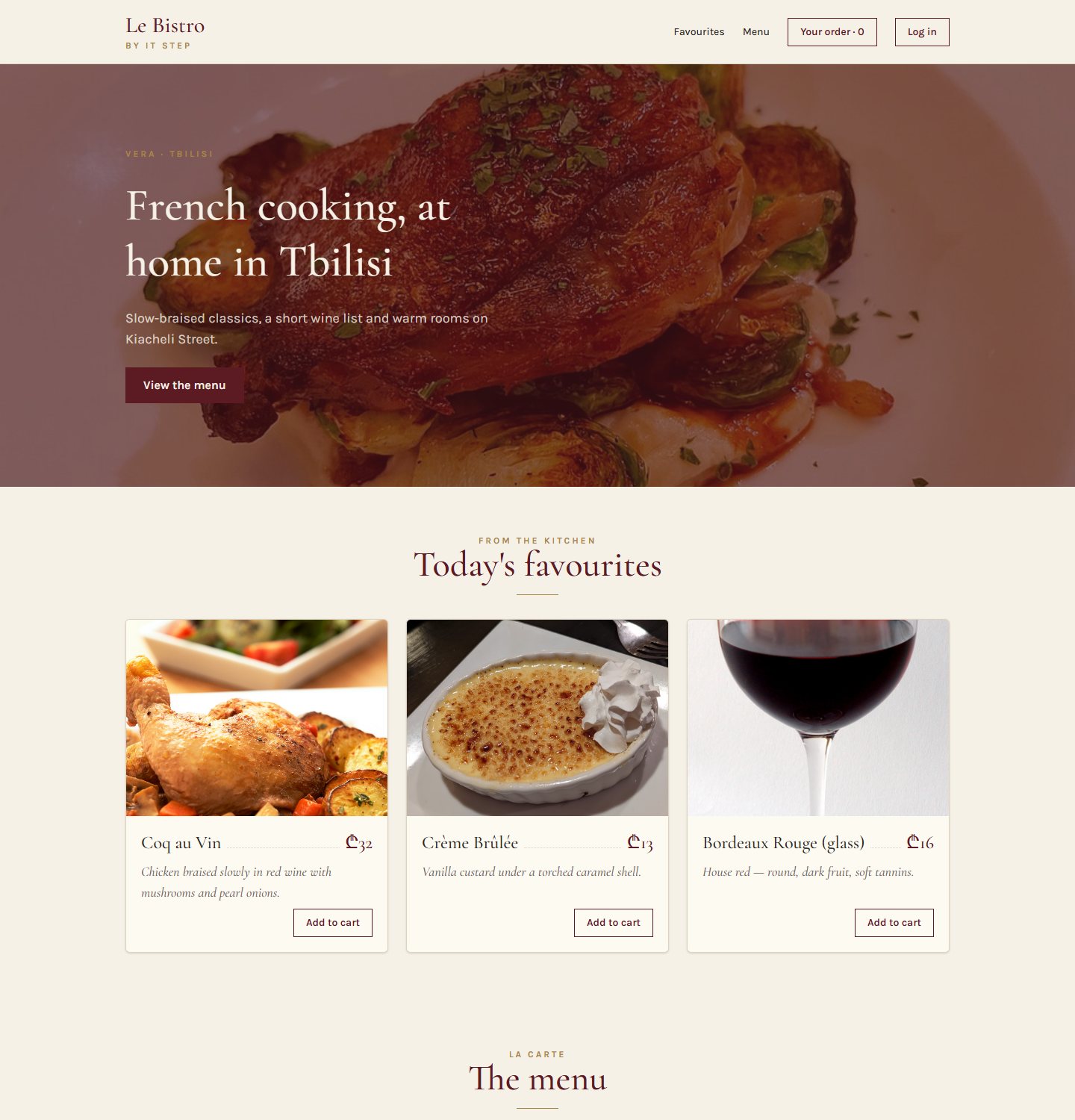 Our Le Bistro home page at the end of today