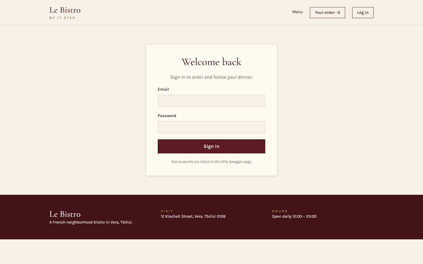 Login page